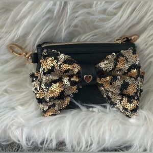 Betsey Johnson Black and Gold Sequin Bow Wallet